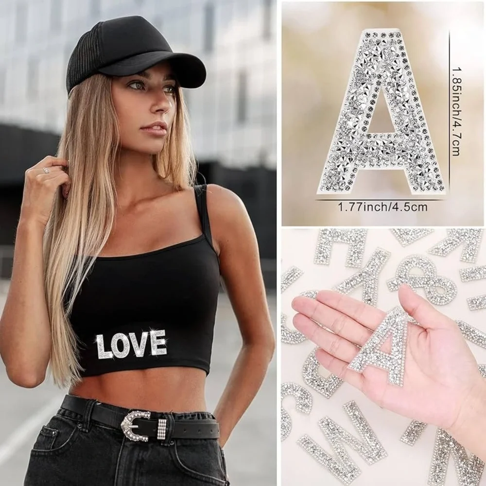 🆕 DIY Craft Iron-On Self Adhesive Sparkling Silver Alphabet Letters 26 Pieces